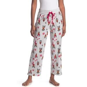 Free Press Women's Waffle Microfleece Pajama Pants Grey Reindeer Faces Large $19